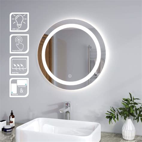 buy elegant modern bathroom mirror round waterproof illuminated led
