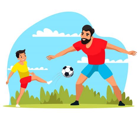 Ilustración De La Familia Jugando Al Fútbol En El Parque Juntos