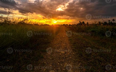 Rural Empty Road At Dusk Countryside Sunset Landscape 21701386 Stock