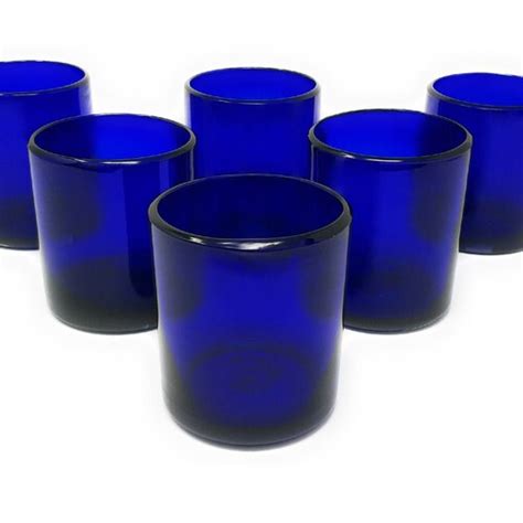 hand blown drinking glasses set of 6 mexican cobalt water etsy