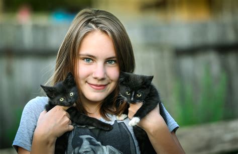 Girl With 2 Cute Cats Image Free Stock Photo Public Domain Photo