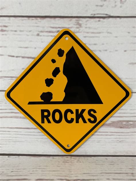 Caution Falling Rocks Mini Metal Yellow Road Sign Etsy