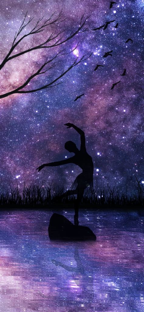 Download 1125x2436 Wallpaper Starry Night Girl Dance