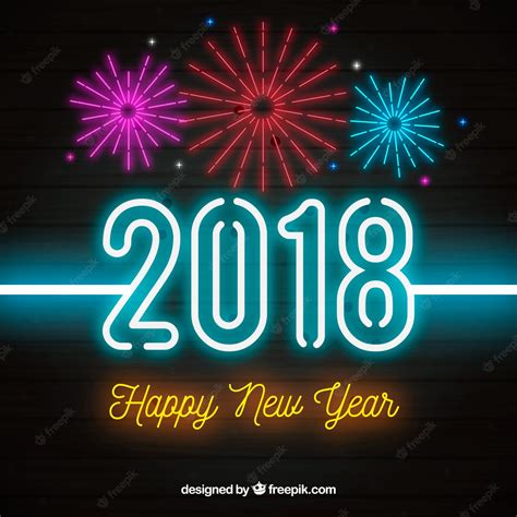 Free Vector Bright New Year Neon Sign With Fireworks