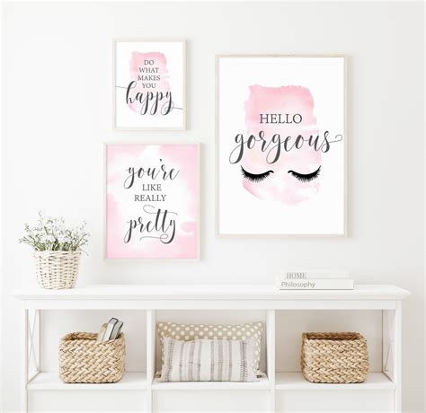 Girls Bedroom Prints Set Of 3 Pink Posters Hello Gorgeous Etsy