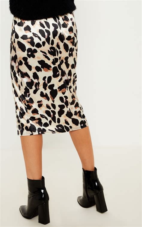 Leopard Print Printed Satin Midi Skirt Prettylittlething Usa