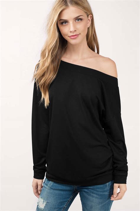 Cute Black Sweatshirt - Off Shoulder Sweatshirt - Black Hoodie - $48 | Tobi US