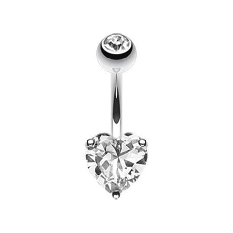Clear Classic Heart Prong Sparkle Belly Button Ring Rebel Bod