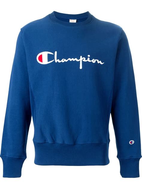 Champion Logo Embroidered Sweatshirt In Blue For Men Lyst