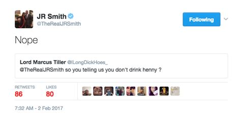 That is an someone took a photo of smith drinking a bottle of hennessy in a club the night before game 5 smith allegedly missed 80 practices in a season when he played in china during the 2011 lockout. Despite The Many Rumors, J.R. Smith Says He's Never Drank ...