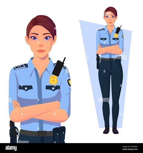 Mujer Policía Con Brazos Plegados Con Uniforme Vector Premium Azul