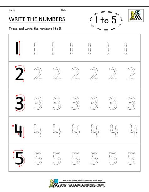 Writing Numbers Worksheets Write The Numbers 1 To 5 Number Writing