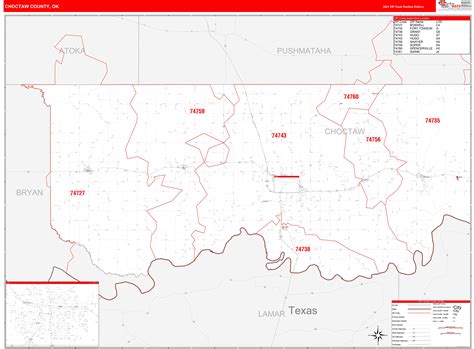 Choctaw County Ok Zip Code Wall Map Red Line Style By Marketmaps