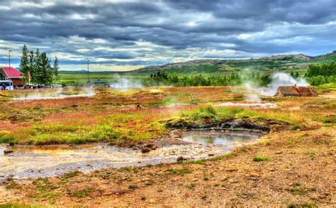 Geothermally Active Haukadalur Valley In Iceland Stock Image Image Of