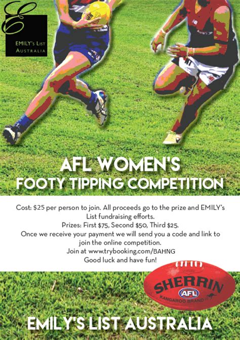If you are a registered user please login. AFLW footy tipping competition - EMILY's List Australia