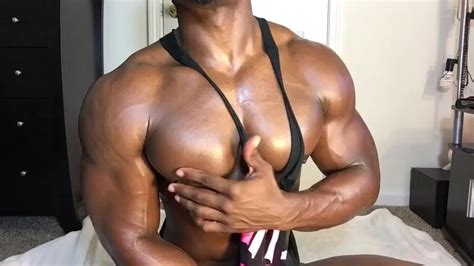 Black Bodybuilder Playing His Nipples