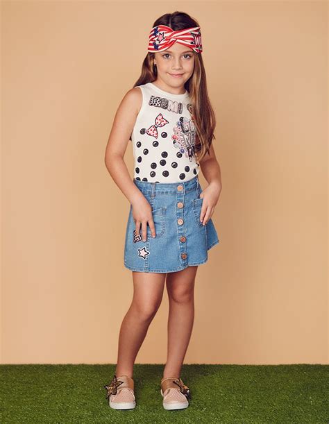 Momi Moda Roupa Infantil Feminina Coleção Verão 2017 Denim Skirt