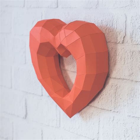 3d Papercraft Low Poly Heart Diy Valentines Day Paper Etsy Ireland