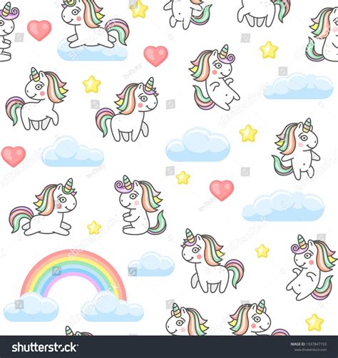Cute Unicorns Hearts Seamless Pattern On Stock Vector Royalty Free