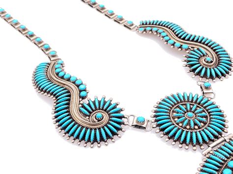 Lot FRANCIS M BEGAY NAVAJO STERLING NEEDLEPOINT TURQUOISE NECKLACE