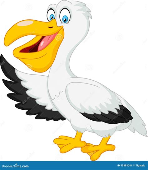 Cute Pelican Cartoon Waving Hand Stock Vector Illustration Of White