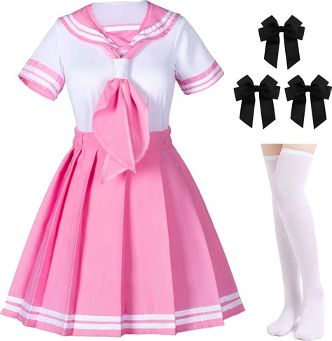 Clássico Anime Escola Meninas Rosa Marinheiro Vestido Camisas Uniforme Cosplay Fantasias Com