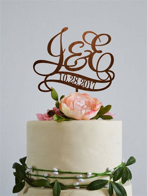 Wedding Cake Topper Two Initial With Date Two Letters Cake Etsy