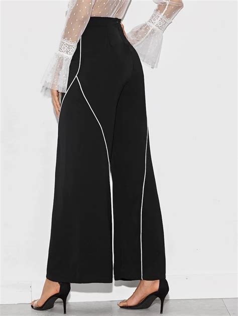 Contrast Piping Wide Leg Pants Gagodeal Striped Wide Leg Pants