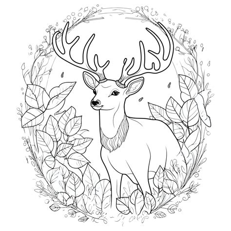 Cute Deer coloring page with floral design 22779403 Vector Art at Vecteezy