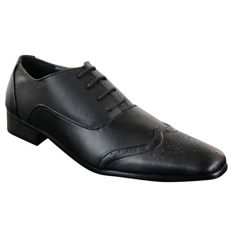 Gio Gino 907001 Mens Black Smart Formal Pu Leather Laced Brogues Shoes