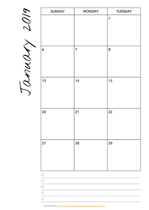 Blank Calendar Template With Notes