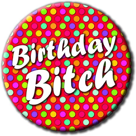 Party People Birthday Bitch Badge 59mm Novelty Pin Badge Button T Uk Fashion