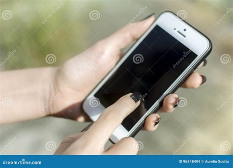 Woman Hands Touching Smart Phone Stock Photo Image Of Cellular Cell