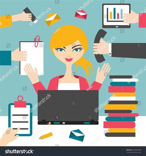 Woman Secretary Hard Working Busy Business Woman Stock Vector