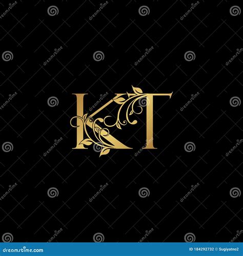 golden floral letter k and t kt logo icon luxury alphabet font initial vector design isolated