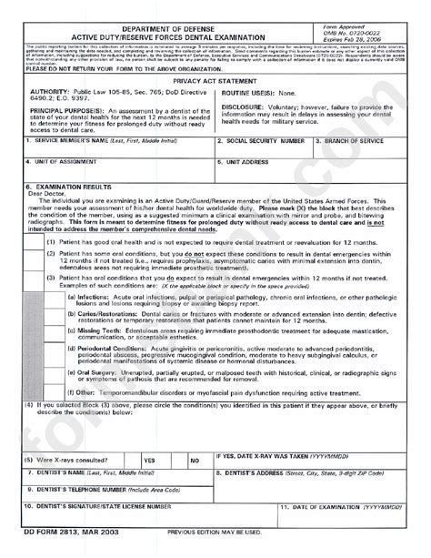 Army Dental Form 2813 Fillable Printable Forms Free Online