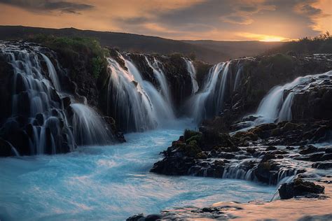 Waterfalls Waterfall Iceland Rock Sunset Hd Wallpaper Peakpx