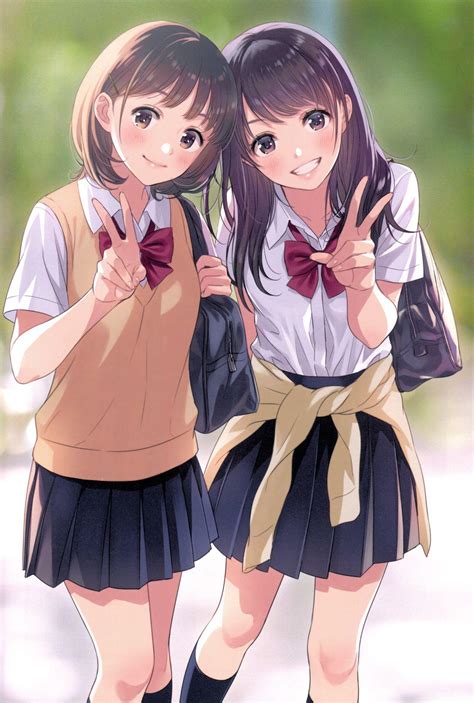 Kawaii Anime Bff Wallpaper Winter Cute Anime Girls Friends Wallpaper Cute Girl Anime Friends