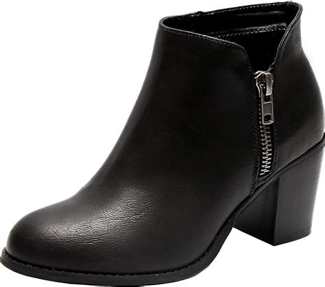 luoika women s wide width ankle boots classic side zipper mid low block heel winter booties