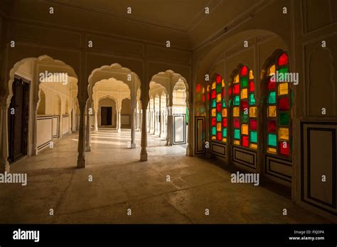 Sun Shining Through Stained Glass Windows Seen From Inside Hawa Mahal Jaipur Rajasthan India
