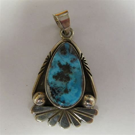 New Natural Bisbee Turquoise Sterling Silver Pendant By George Etsy
