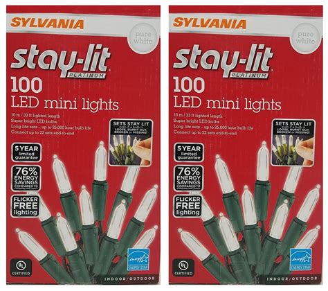 Sylvania Stay Lit Platinum 100 LED Mini Lights Pure White 33FT 2 Pack