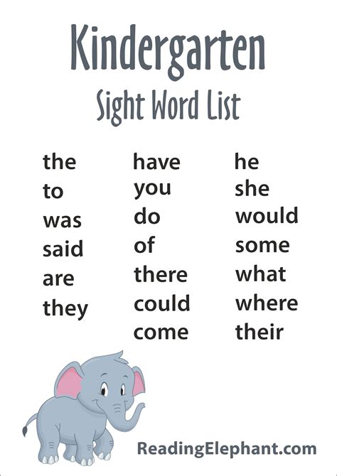 Kindergarten sight words