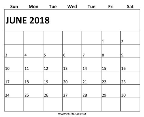 Free One Month Printable June 2018 Calendar To Edit Blank Calendar