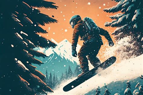 Premium Ai Image A Man Riding A Snowboard At A Winter Resort
