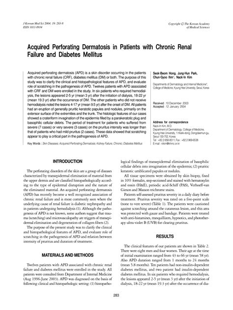 Pdf Acquired Perforating Dermatosis In Patients With Chronic Renal