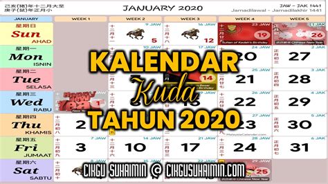 Kalendar kuda 2020 kini telah dikemaskini semula untuk rujukan anda semua. Kalendar Tahun 2020