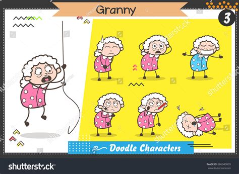 Cartoon Old Lady Characters Different Poses Stock Vector Royalty Free