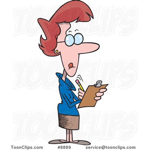Cartoon Female Manager Using A Clip Board 8889 By Ron Leishman
