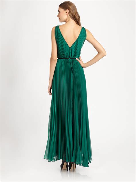 Lyst Halston Pleated Gown In Green